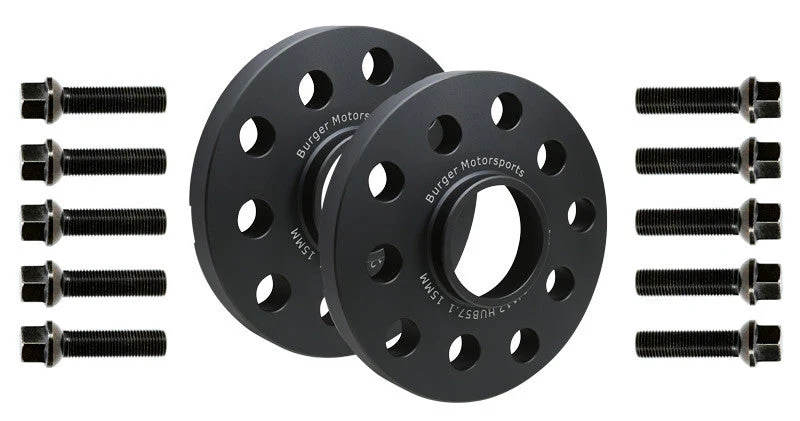 15mm VAG Wheel Spacer Kit (57.1mm) w/10 Black Extended Wheel Bolts (Pair, 2 Wheels)